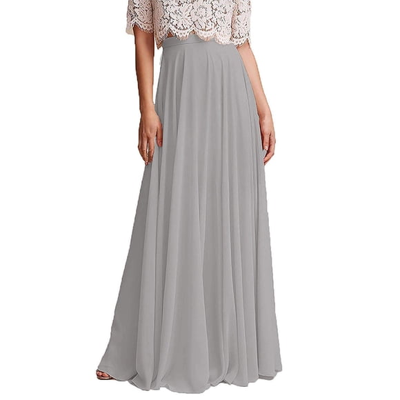 USWEAR Jupe Longue en Chiffon pour Demoiselle d'Honneur Taille Haute Maxi Longueur au Sol Robe de Fête Gris Argenté, US 16-14W