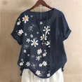 thumbnail image 3 of CHOK Femmes Grande Taille Liquidation $5 Femmes Grande Taille Col Rond Manches Courtes Imprimé Boutons Coton Lin Vintage Hauts, 3 of 4