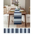 thumbnail image 6 of Navy Blue Gradient Striped Burlap Cotton Table Runner 16x72 Inches Long, Modern Minimalist Ombre Lines Farmhouse Table Runners, Outdoor Dining Tablecloths Decor for Baby Shower/Party/Wedding, 6 of 6