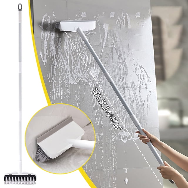 TopLLC Floor Scrub Brush With Long Handle, 2 In 1 Scrape Brush Stiff Bristle Brush Scrubber, Cleaning Brush For Deck, Bathroom, Tub, Tile, Grout, Patio, Garages