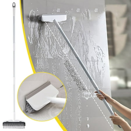 

VBXOAE Floor Scrub Brush with 47.8 inches Metal Adjustable Long Handle Stiff Brush 2 in 1 Scrape and Brush Window Squeegee Cleaning Brush Scrubber for Bathroom Tub and Tile Patio Kitchen Wall