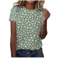 thumbnail image 1 of Pompotops Femmes Casual Manches Courtes Impression Plissée Col Rond T-Shirt Blouse Tops, 1 of 4