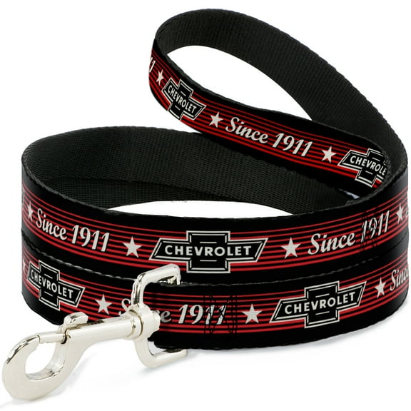 GM General Motors Pet Leash, Dog Leash, Chevrolet Bowtie Since 1911 Stars Stripe Black Red Ivory, 4 Feet Long 1.0 Inch Wide