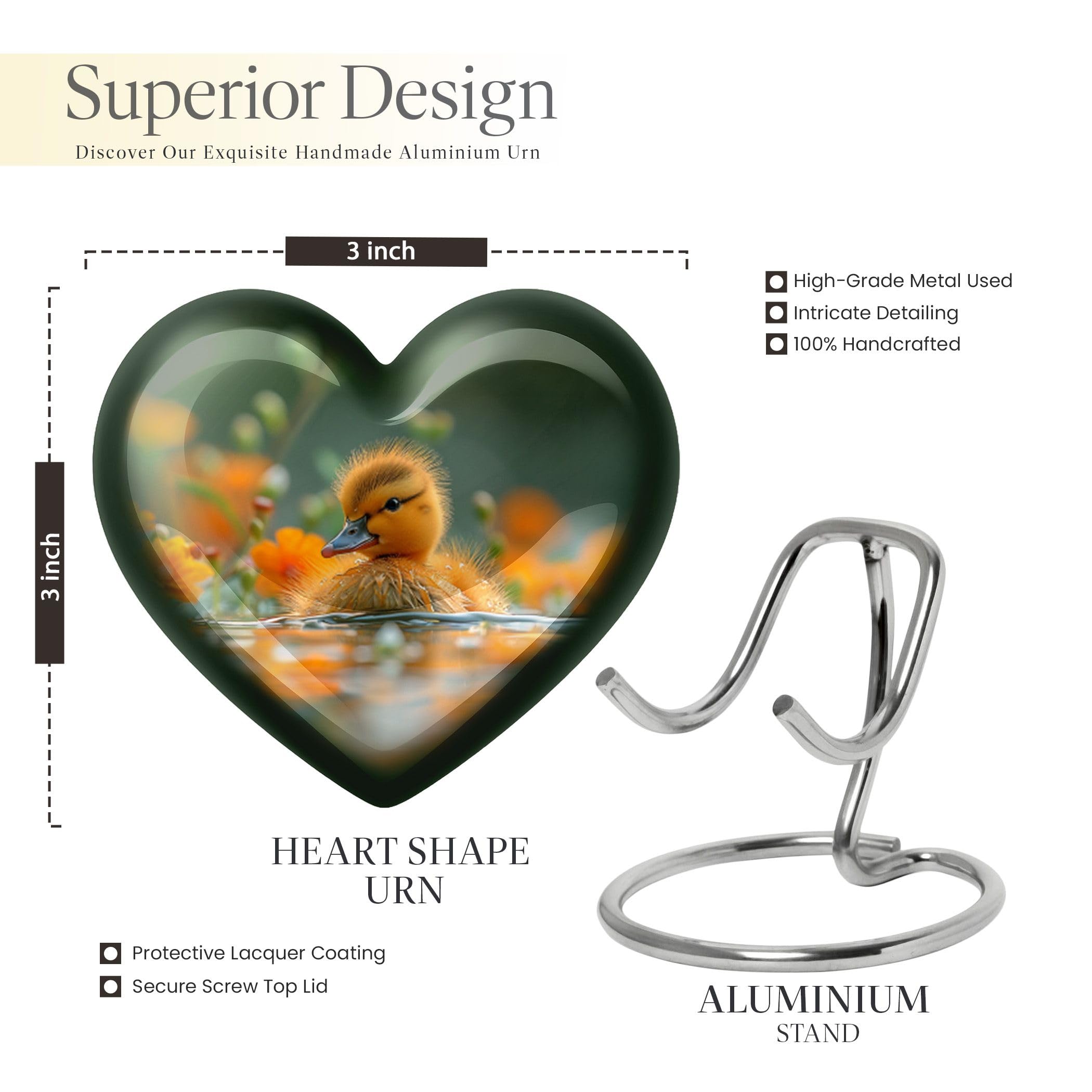 SUBSH Duck Urns for Human Ashes - Heart Urn for Human Ashes - Cremation Urns Adult - Ash Holders for Human Ashes - Cremation Urns for Adult Ashes Women - (Size - 3 inch Pack of 1)