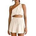 thumbnail image 3 of Women Casual 2 Pieces Set One Shoulder Tank Tops & High Waist Elastic Shorts, 3 of 5