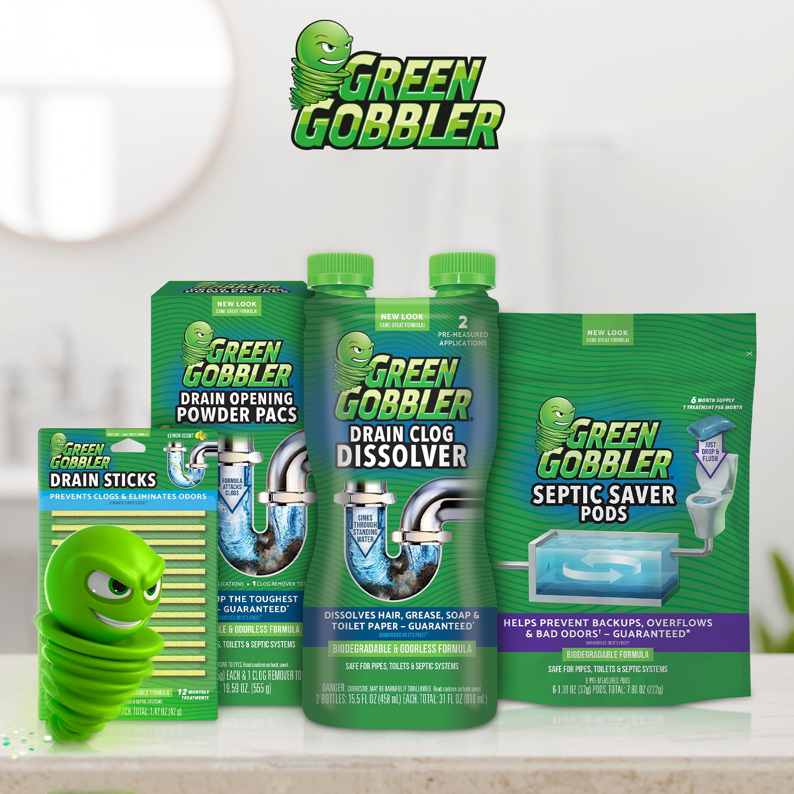 Green Gobbler Pro-Power Industrial Strength Hair & Grease Drain Clog Remover Gel