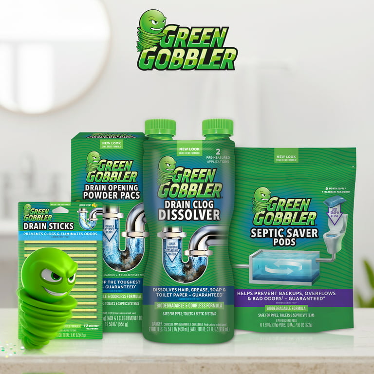 Green Gobbler Drain Clog Remover Powder, 3 Uses