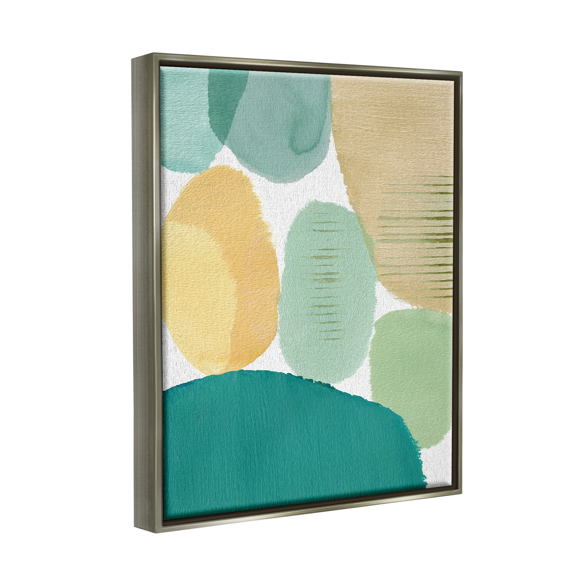 Stupell Industries Green & Yellow Circles Abstract Painting Gray Floater Framed Canvas Art Print Wall Art, 17 x 21
