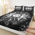 thumbnail image 3 of Manfei bohemian Sun Pattern Twin Sheet Sets,Exotic Boho Twin Fitted Sheet,White Black Flat Sheet For Boys Girls,Breathable Home Decor,3 Pieces, 3 of 7