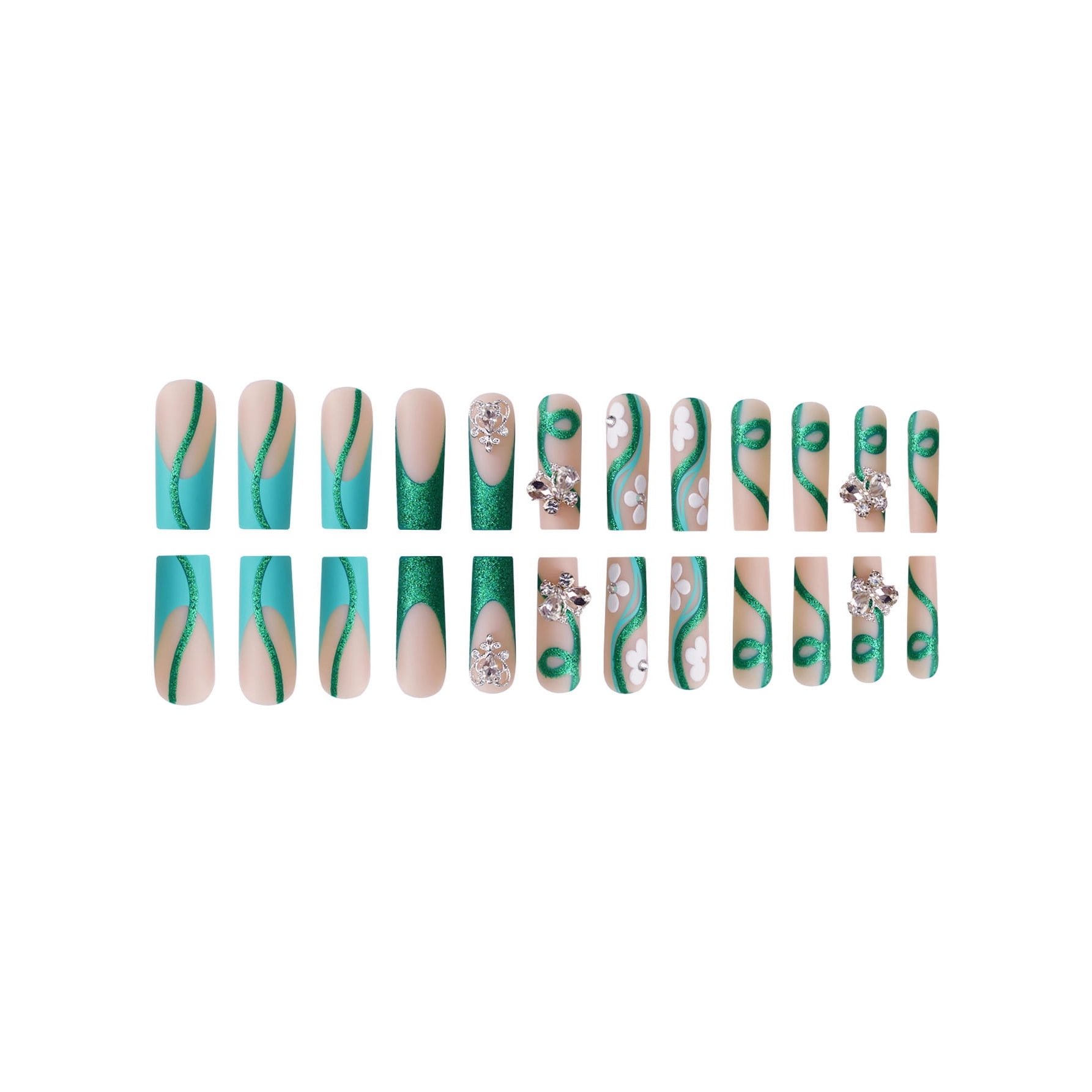 Cross-border hot sale long square fake nails fashion flash love butterfly flash diamond glitter embellishment wearing nail wholesale