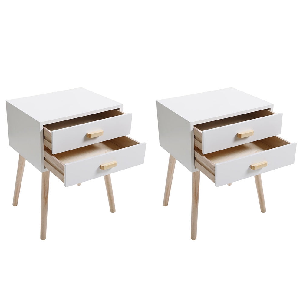 Kadyn Set of 2 Double Drawer Wooden Side Table for Sofa Couch, Modern Bedroom Minimalist Bedside Furniture Bedside Cabinets for Nursery, White Kadyn Set of 2 Double Drawer Wooden Side Table for Sofa Couch, Modern Bedroom Minimalist Bedside Furniture Bedside Cabinets for Nursery, White