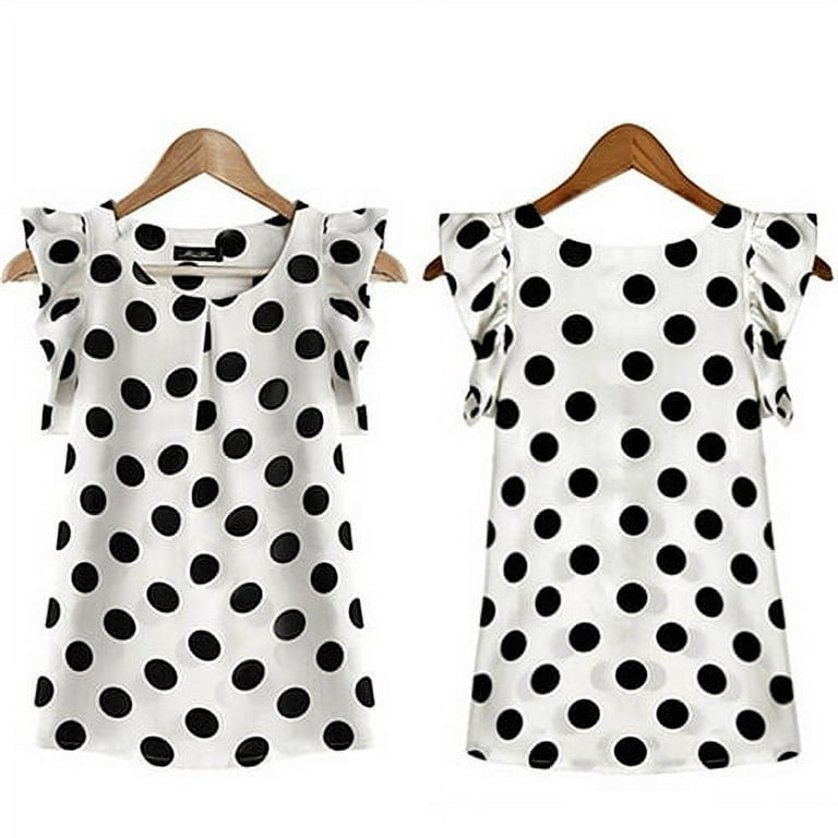 Chiffon 3/4 Sleeve Lotus leaf sleeve Dots Mini V neck Blouses Chiffon 3/4 Sleeve Lotus leaf sleeve Dots Mini V neck Blouses