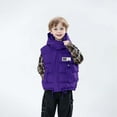 thumbnail image 3 of Puffer Vest for Kids Foldable Hooded Zip Up Logo Print Padded Girls Coat Boys Sleeveless Shirt with Pockets(7 Years 150,Purple), 3 of 5