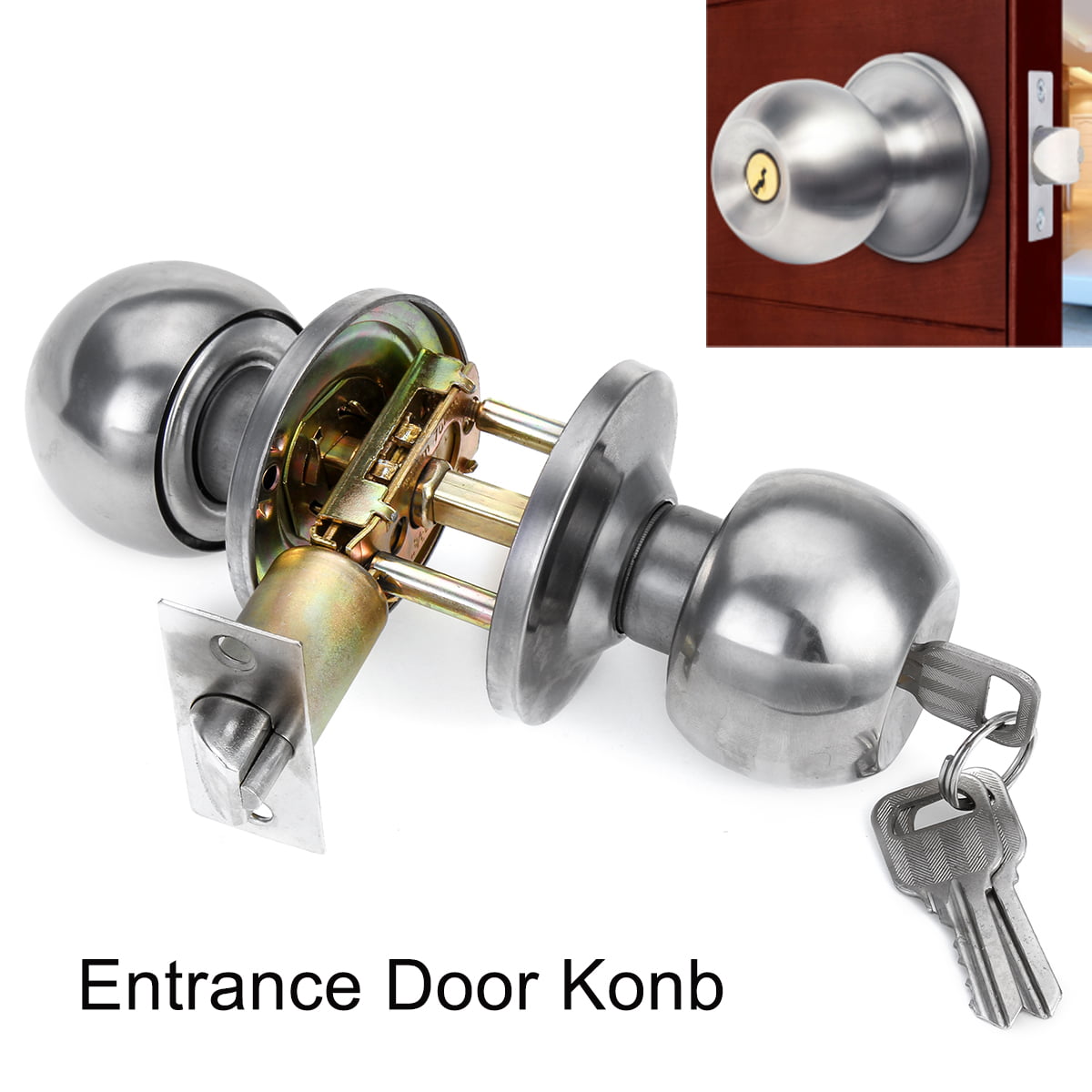 5 x STAINLESS STEEL KEYED ENTRANCE MORTICE DOOR KNOB SET with INTERNAL LOCK 
