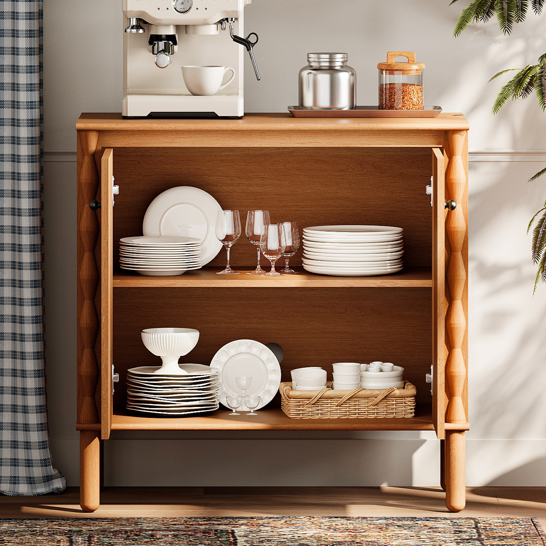 WAMPAT Sideboard with Adjustable Shelf & Soft-Close 2 Doors for Dining Room,Walnut