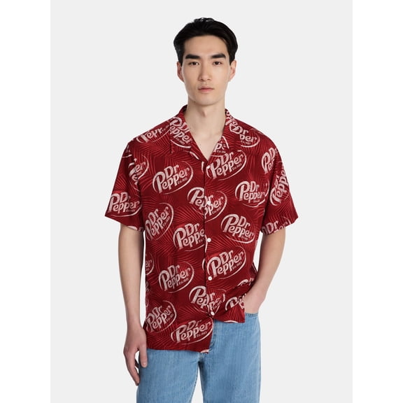 Dr Pepper Men's and Big Men's Graphic Woven Resort Shirt, Sizes S-2XL
