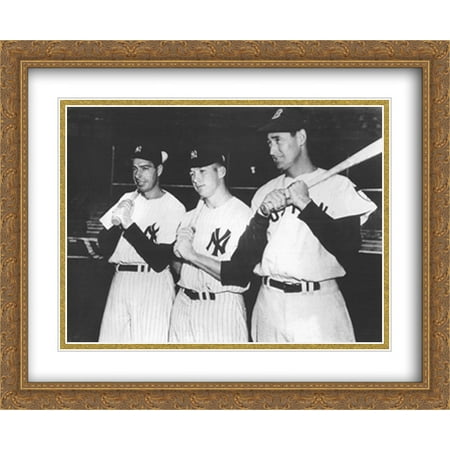 Ted Williams Mickey Mantle Joe DiMaggio, Mickey Mantle, and Ted Williams, 1951 2x Matted 34x28 Large Gold Ornate Framed Art Print ()