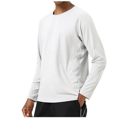 JUUYY Men s Sun Shirts Long Sleeve Rash Guard UPF 50+ UV SPF Fishing Running Swim Shirts Lightweight Quick Dry Gray L