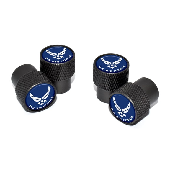 Elektroplate Officially Licensed Design US Air Force Wings Black Aluminum Knurling Tire Valve Stem Caps | Universal Fit for Cars, Bikes, Trucks, RVs, Motorcycles, Trailers (Pack of 4)