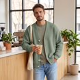 thumbnail image 6 of IYYVV Mens Cardigan V Neck Sweater Long Sleeve Lightweight Button Fit Soft Knitted Fabric,Classic Button Front Closure Light Green 2XL, 6 of 9