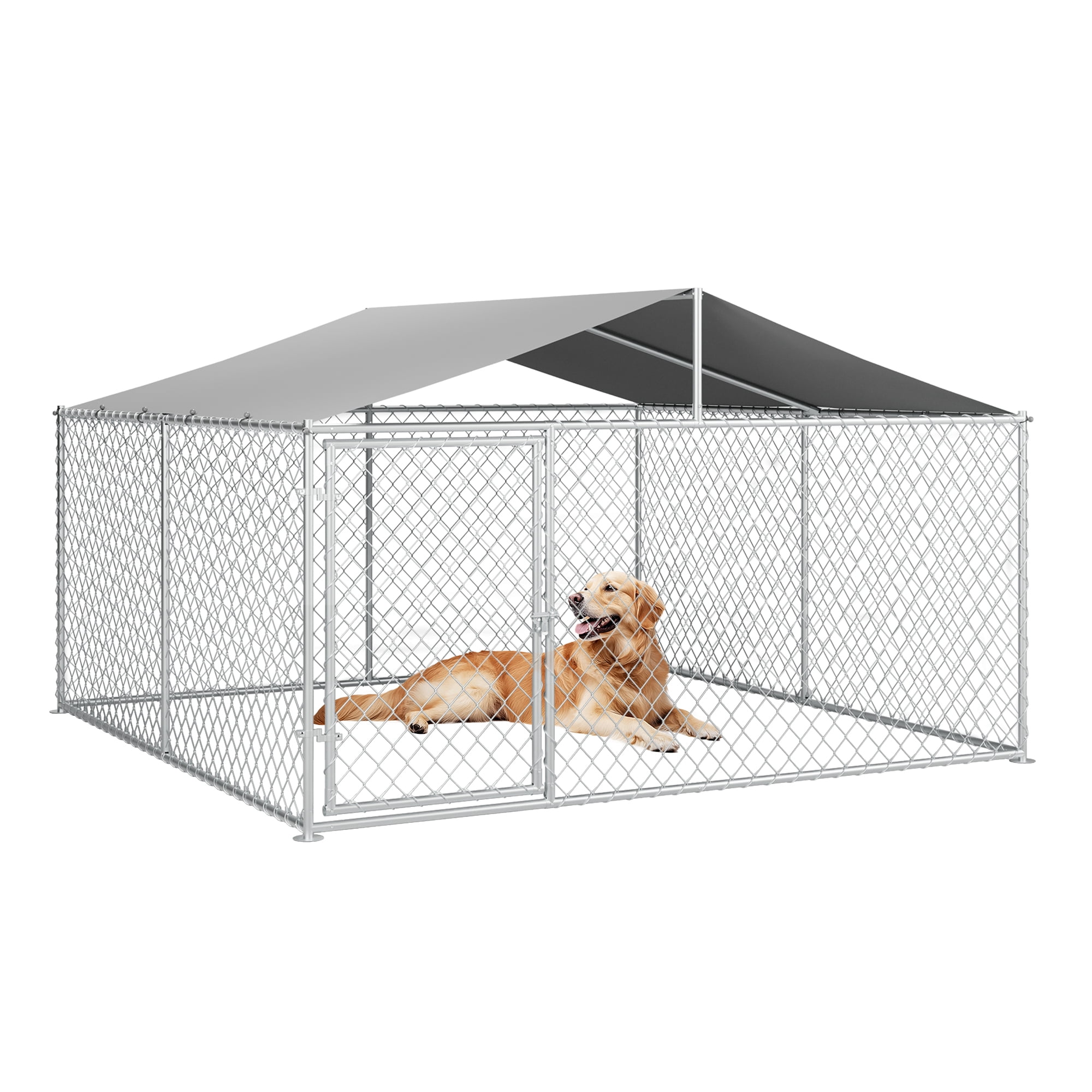 LAUSAINT HOME 7.5' x 7.5' Outdoor Dog Kennel with Roof, Heavy-Duty Steel Dog Cage with Lock for Backyard