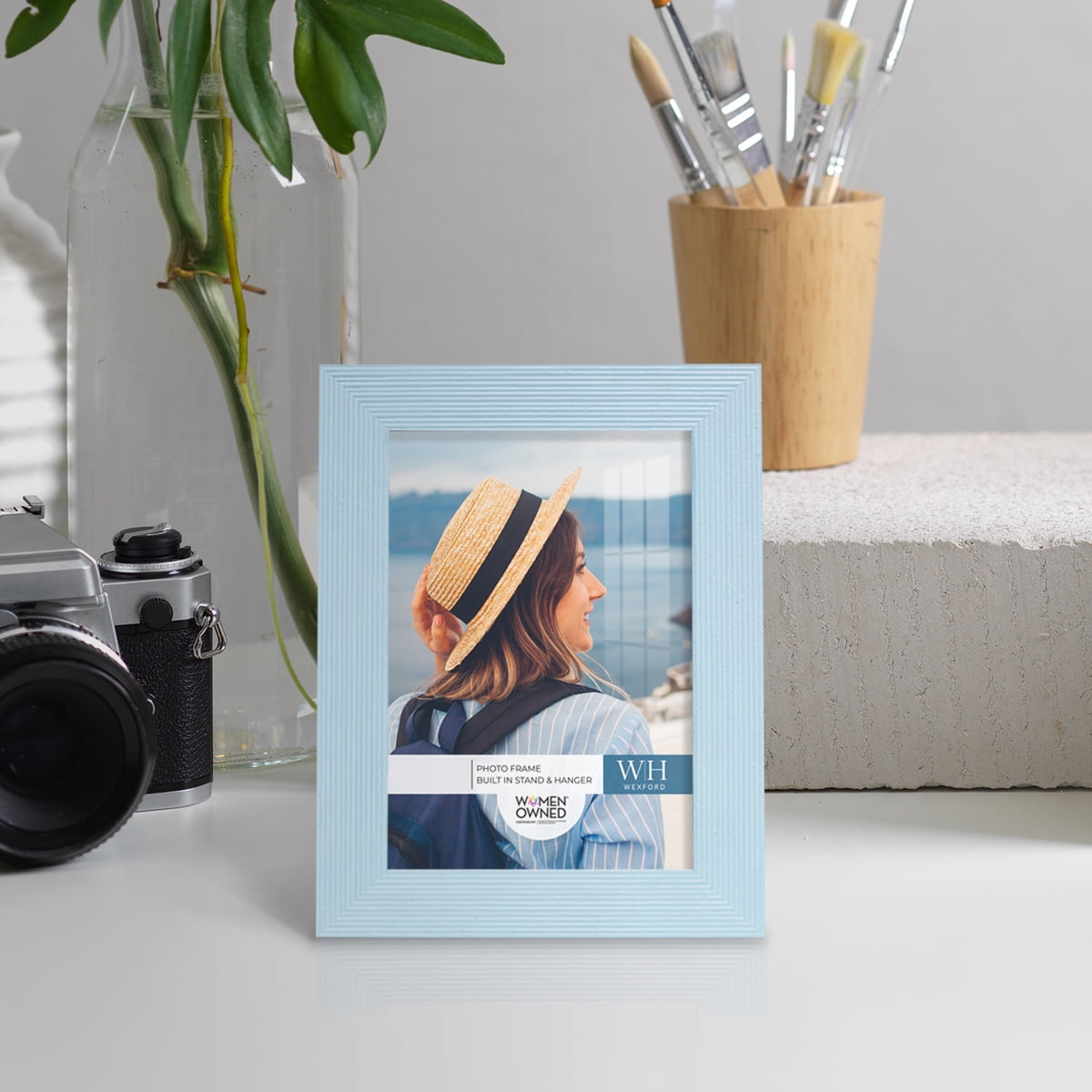 Grooved 3.5 in. x 5 in. Blue Picture Frame (Set of 2)