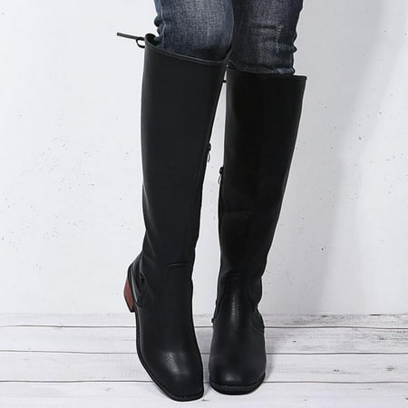 

Tdoqot Womens Thigh High Boots- Low-heeled Casual Christmas Gifts Chunky Heel Women s Mid Calf Boots Black 42