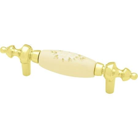 Liberty 3 Inch Ceramic Flower Insert Pull, Polished Brass and Ivory