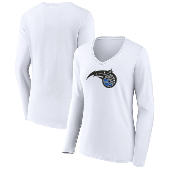 Women's White Orlando Magic Logo Long Sleeve V-Neck T-Shirt