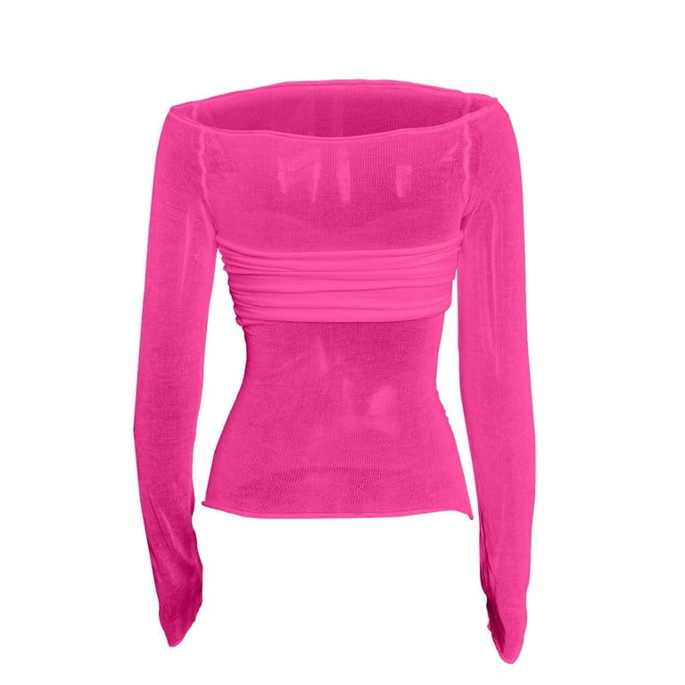 Pink Off Shoulder Long Sleeves T-Shirt Blouse Pink Off Shoulder Long Sleeves T-Shirt Blouse