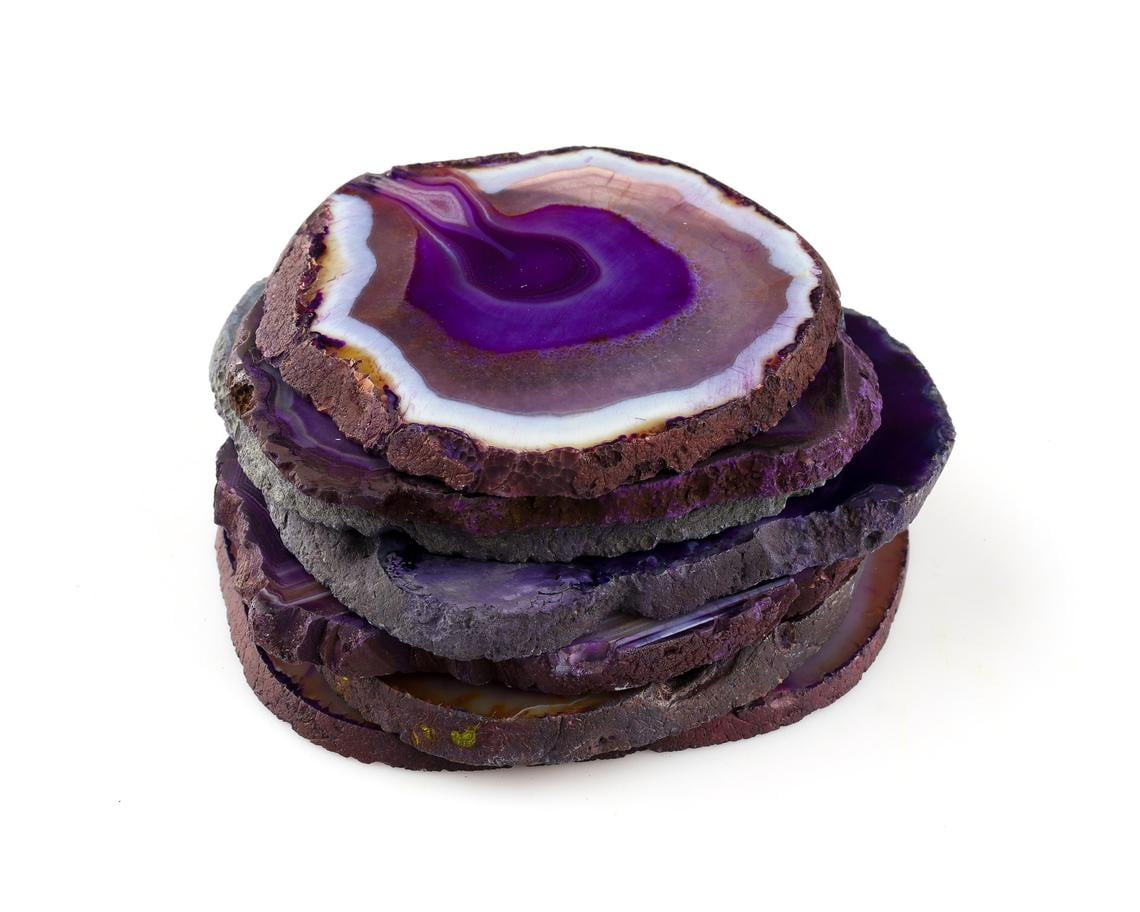 JIC Gem Extra Mixed Color 4-5 inch Natural Sliced Agate Coaster with Free Rubber Bumper Set of 4 