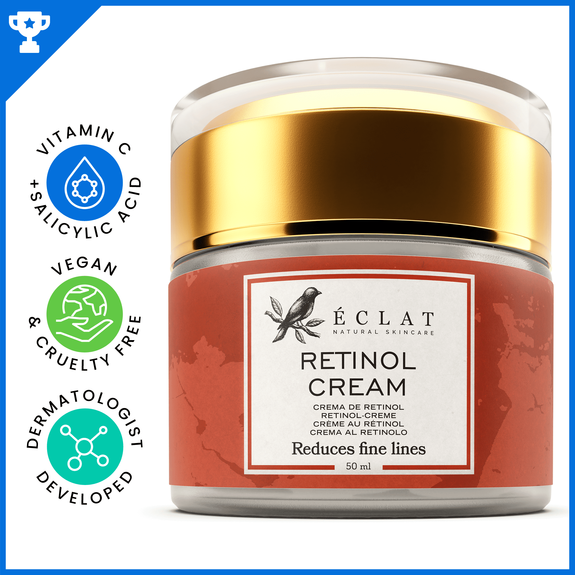 𝗪𝗶𝗻𝗻𝗲𝗿 𝟮𝟬𝟮𝟯* Retinol Cream Face Moisturizer Retinol Night Cream, 1.7 oz - Eclat Skincare® - #1 Dermatologist Recommended -