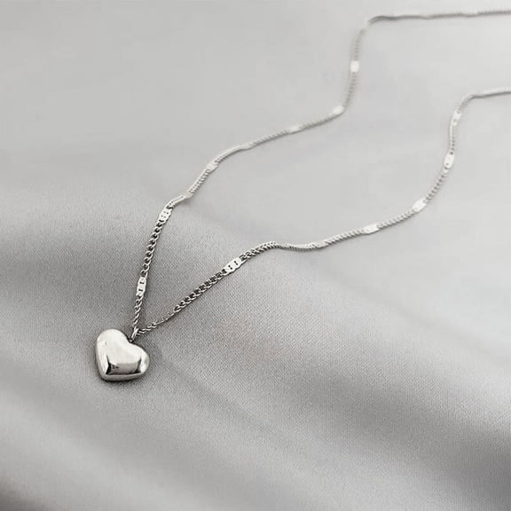 Alloy Heart Pendant Figaro Chain Necklaces for Women Platinum 15.75 inch(40cm)