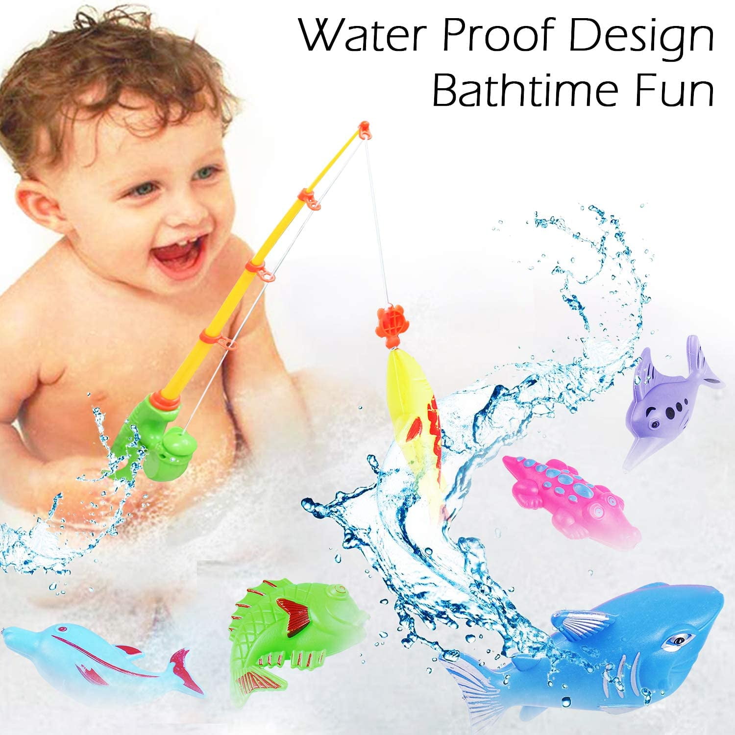 Cute Magnetic Fishing Rod Fish Pole Baby Educational Game Bath Time Toy Kids 