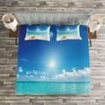 thumbnail image 3 of Ambesonne Ocean Quilted Bedspread Set 3 Pcs, Seashells Tropical Beach, King Size, Turquoise and Cream, 3 of 3