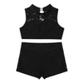 thumbnail image 2 of YONGHS Kids Girls Ballet Dance Leotard Sport Tracksuits Lace Crop Top with Bootyshorts Set Black 10, 2 of 6