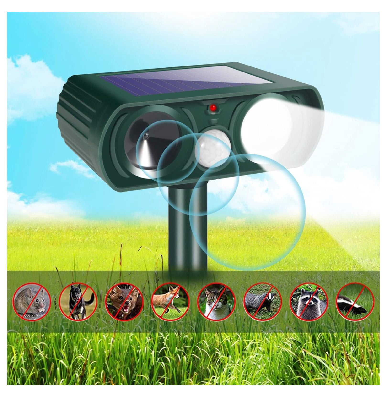 Solar Animal ,4 Pack Ultrasonic Animal Repeller Outdoor with Sensor & Flashing Light,Animal Deterrent Devices Cat,Squirrel,Deer,Dog,Raccoon,Skunk,Rabbit for Yard Garden Lawn