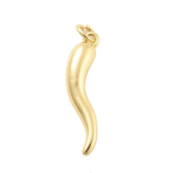 10pc Brass Pendants Horn of Plenty/Italian Horn Cornicello Charms with Jump Ring Real 18K Gold Plated 25.5x6x4.5mm Hole: 3mm