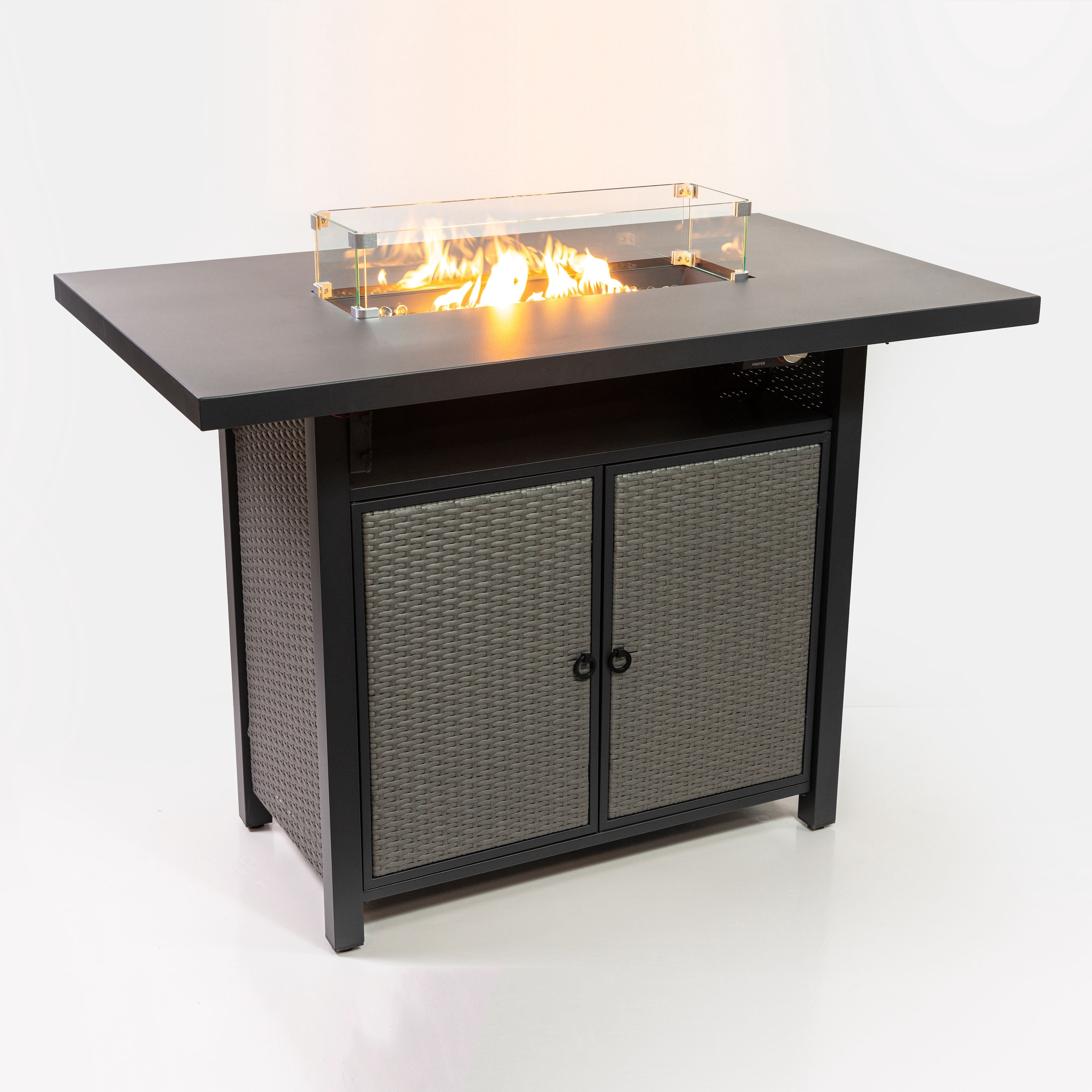 Deko Living  55 Inch Rectangular Outdoor Propane Gas Fire Pit Barstool Table 40,000 BTU with Glass Bead Filler