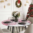 thumbnail image 6 of Round Tablecloth Pink Christmas Snowman Elastic Edge Fitted Plaid Trees Winter Snowflake Plastic Table Cover,Waterproof Oil Proof for Dinner,Outdoor, Picnic, 55"- 60" DIA Tables, 6 of 9