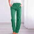 thumbnail image 3 of High Waisted Linen Pants on Clearance Womens Casual Cotton Linen Pants Lightweight Summer Loose Fitting Elastic Waist Plus Size Solid Long Trousers Straight Leg Pants Women Green L New, 3 of 6