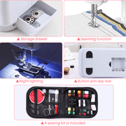 BCOOSS Sewing Machine for Beginner Multi-Functional Portable Machine with 12 Built-in Stitches,Pink