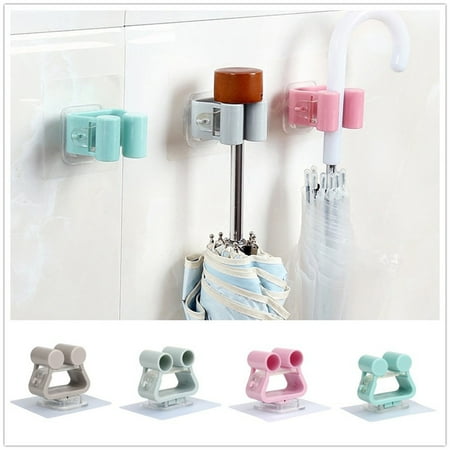Tuscom 4Pcs No Drilling Broom Mop Holder Broom Gripper Holds Self Adhesive Wall Mounted Storage Rack Hang & Organization Tool For Your Home,Kitchen Pan and Wardrobe