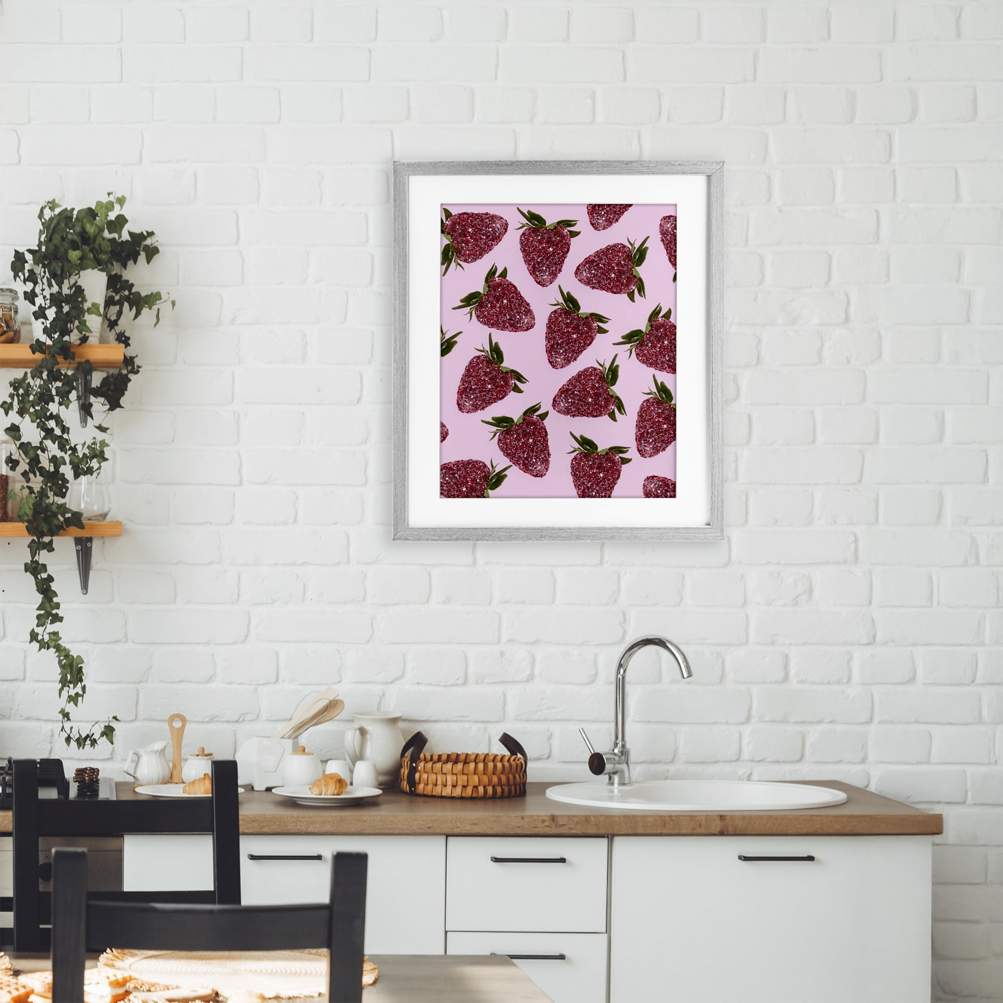 Stupell Industries Glimmer Strawberry Pattern Gray Framed Print Under Glass, design by LISH Creative