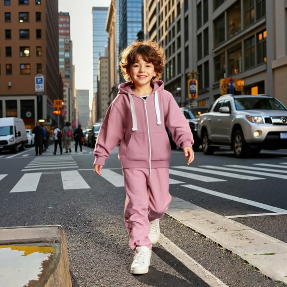 Tracksuit Athletic Sweatsuits Sets 2PC Long Sleeve Pink Zipper Hoodie Soft Hoodie Sweatpants Joggers Set Fall Clothes Girls Clothing Size 7-8 Years