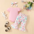 thumbnail image 2 of Zehjuhan Infant Girl Easter Bunny Print 3-Piece Outfit Short Sleeve Triangle Romper Flared Pants Headband Pink，0-3M, 2 of 7