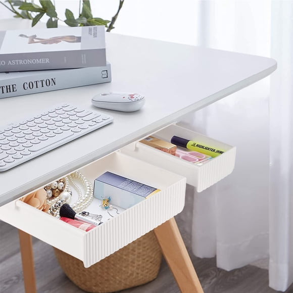 Cajón para debajo del escritorio YOOUSOO, paquete de 2 unidades, almacenamiento deslizable, blanco