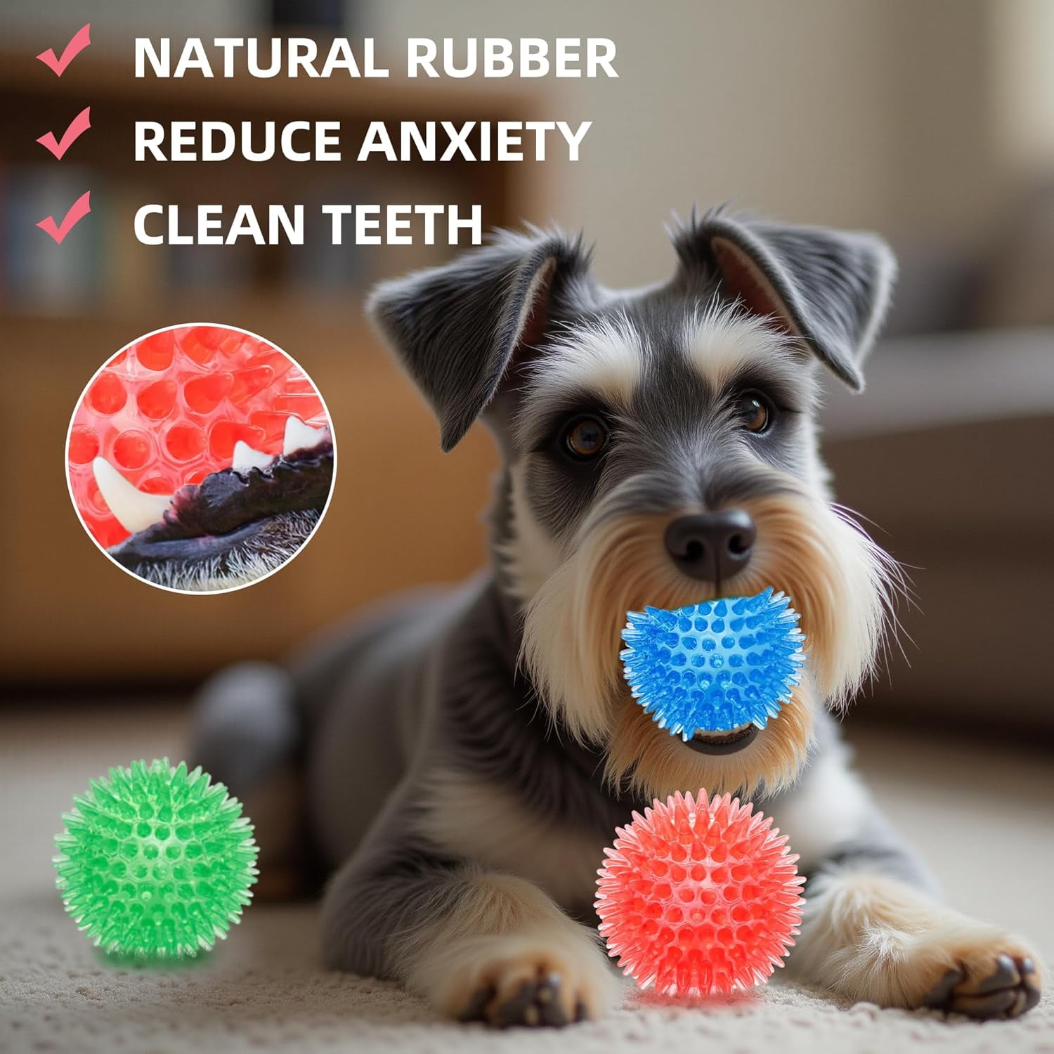 2.6” Heavy Duty Squeaky Balls for Dogs 6 Pack Puppy Chew Toys for Teething TPR Fetch Spike Dog Balls Dog Chew Toys for Small and Mideum Breed