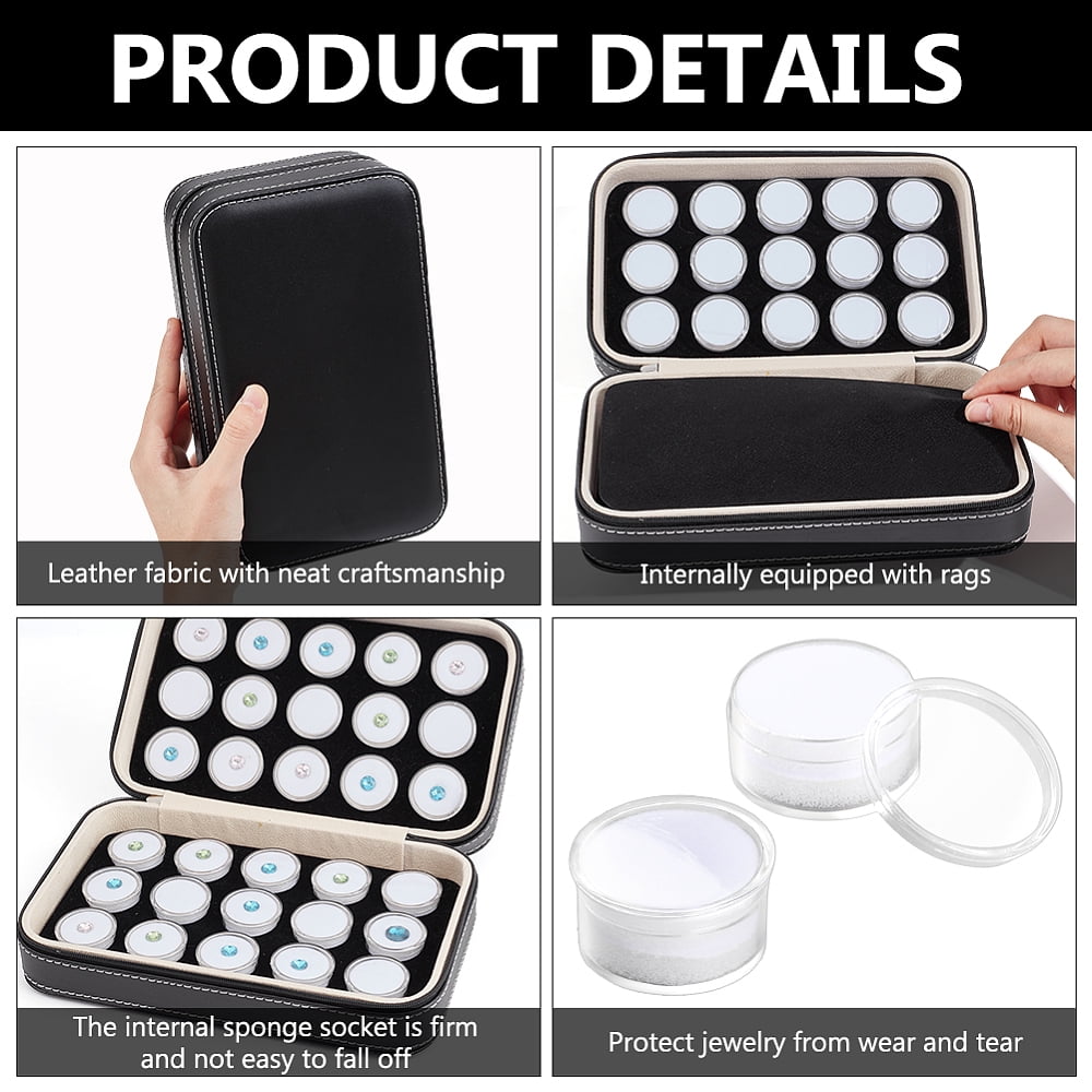 Imitation Leather Boxes with 30Pcs Plastic Bead Containors Rectangle White 22x13x6.5cm