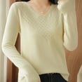 thumbnail image 2 of Juslio Women Sweaters Pullovers Womens Tops Solid V Neck Long Sleeve Knit Beige, 2 of 5